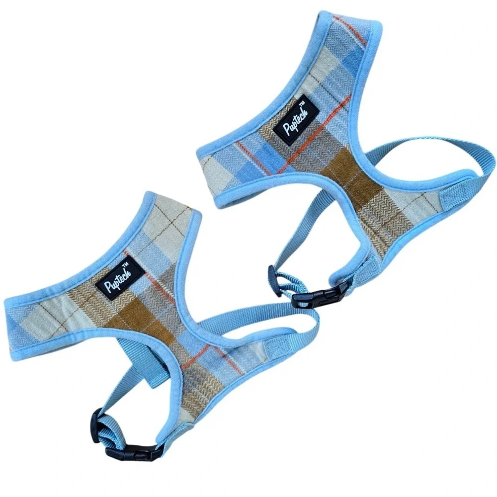 2‎ PACK PUPTECK Soft Mesh Dog Harness Pet Puppy Padded Vest No Pull Blue plaid M